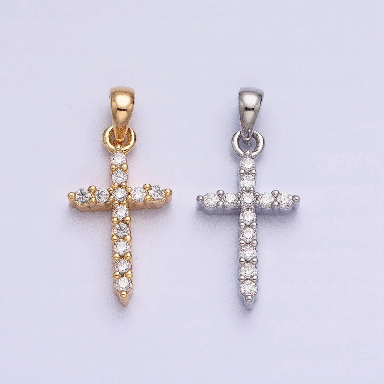 Dainty gold micro pave cz cross charm for easy self-making jewelry, good for earring, necklace, and bracelet, chgf-841
