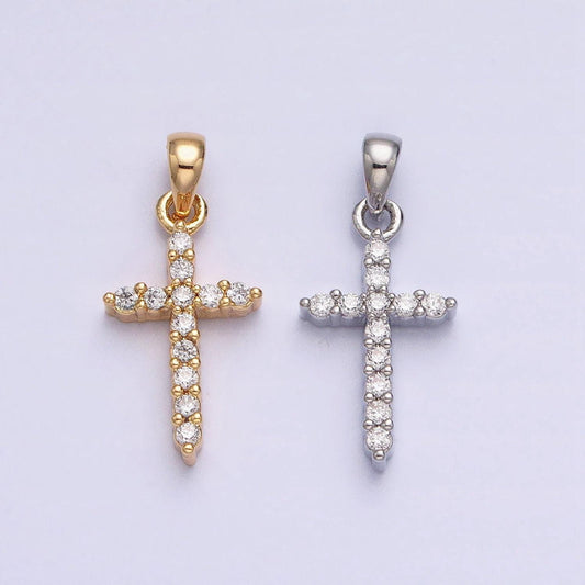 Dainty gold micro pave cz cross charm for easy self-making jewelry, good for earring, necklace, and bracelet, chgf-841