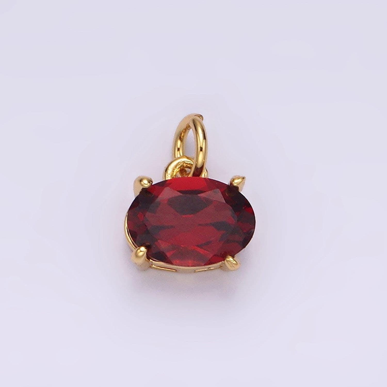 14k gold filled red garnet oval sideway minimalist add-on charm | ac844