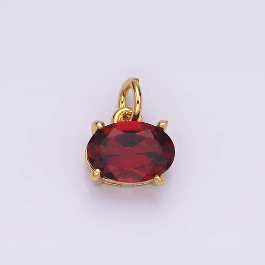 14k gold filled red garnet oval sideway minimalist add-on charm | ac844