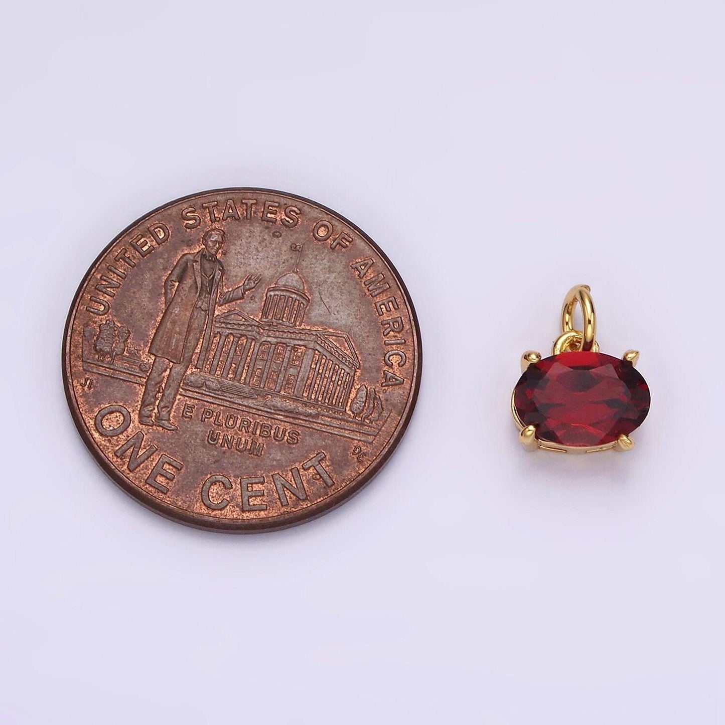 14k gold filled red garnet oval sideway minimalist add-on charm | ac844