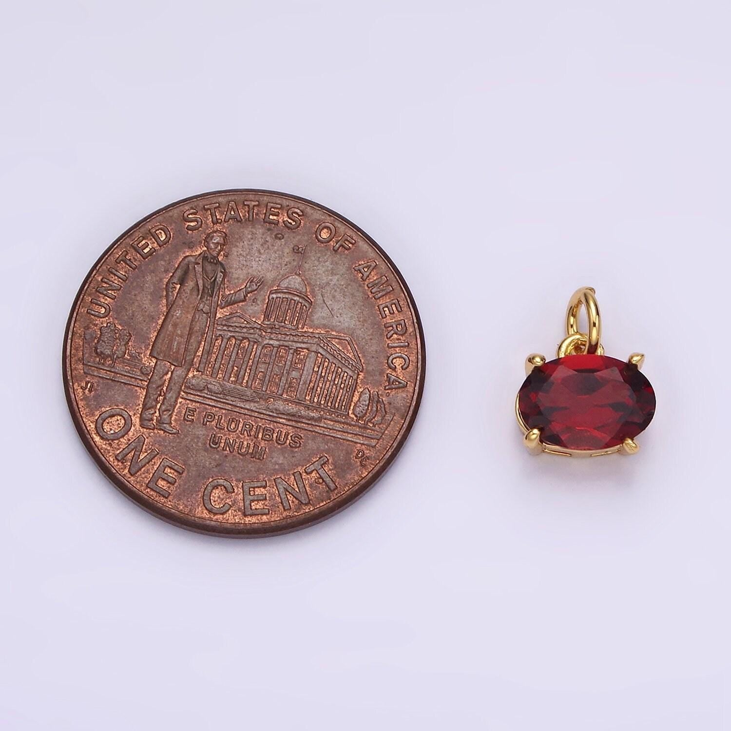 14k gold filled red garnet oval sideway minimalist add-on charm | ac844