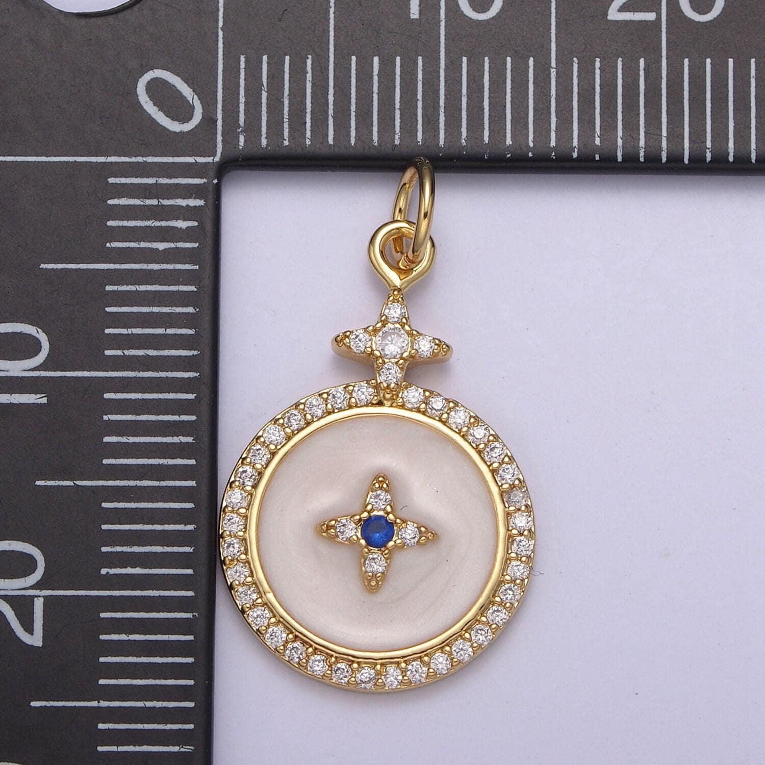 Dainty 14k gold filled white north star medallion blue centerpiece | diy fashion jewelry pendant charm necklace bracelet earring | AC-424