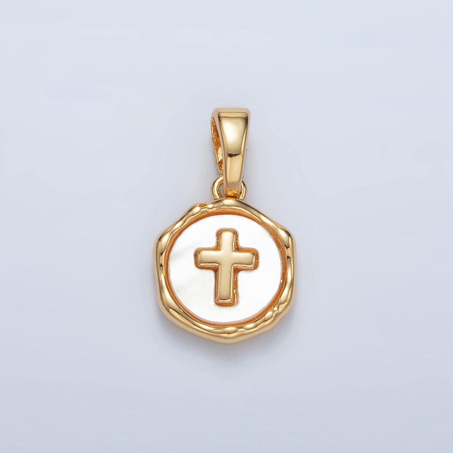 24k gold filled religious cross shell pearl pendant in silver & gold | aa-1521