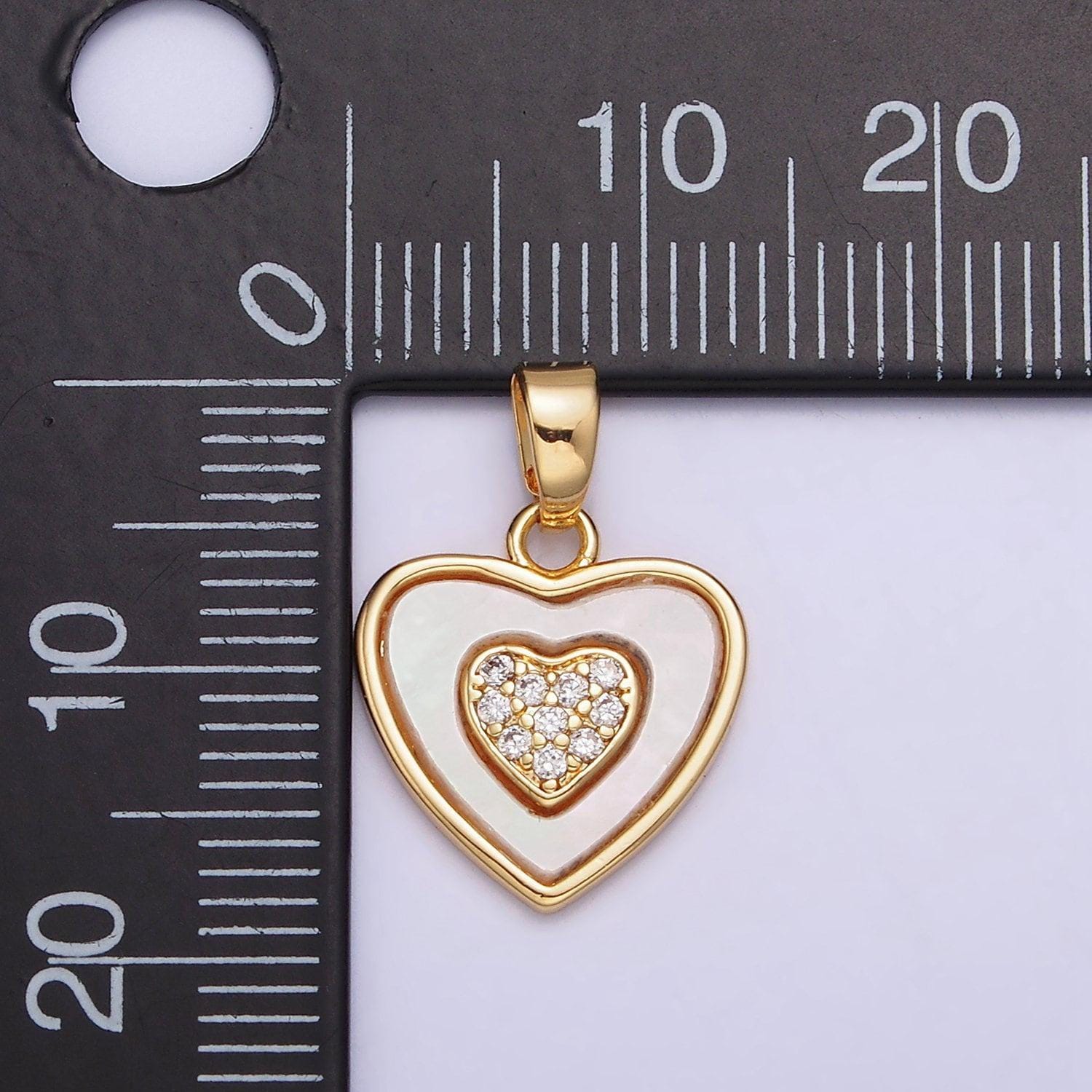 24k gold filled double heart micro paved cz shell pearl pendant | aa572