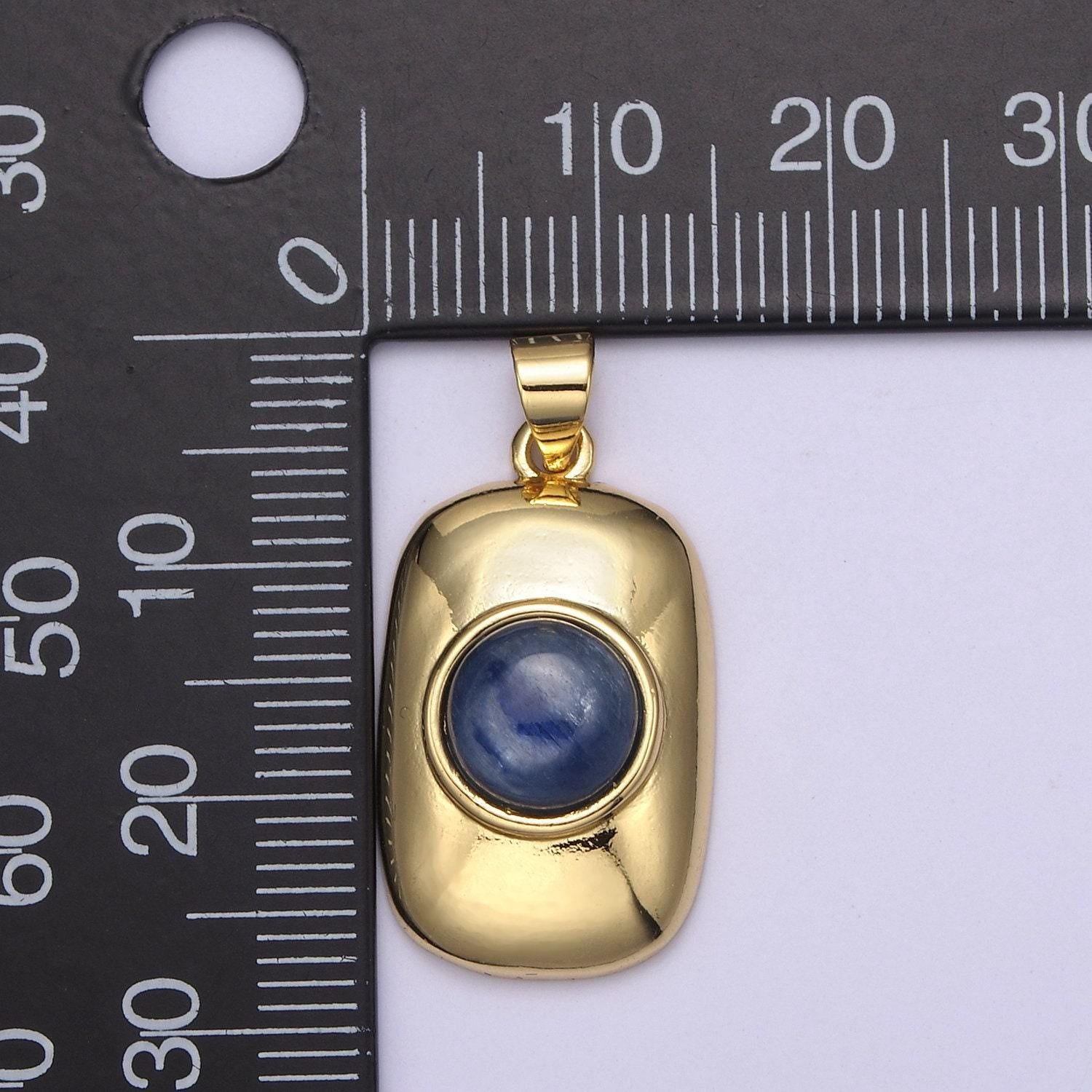 Dainty navy blue gemstone square rectangle gold medallion charm tiny small pendant tag charm, bracelet necklace earring finding h-629