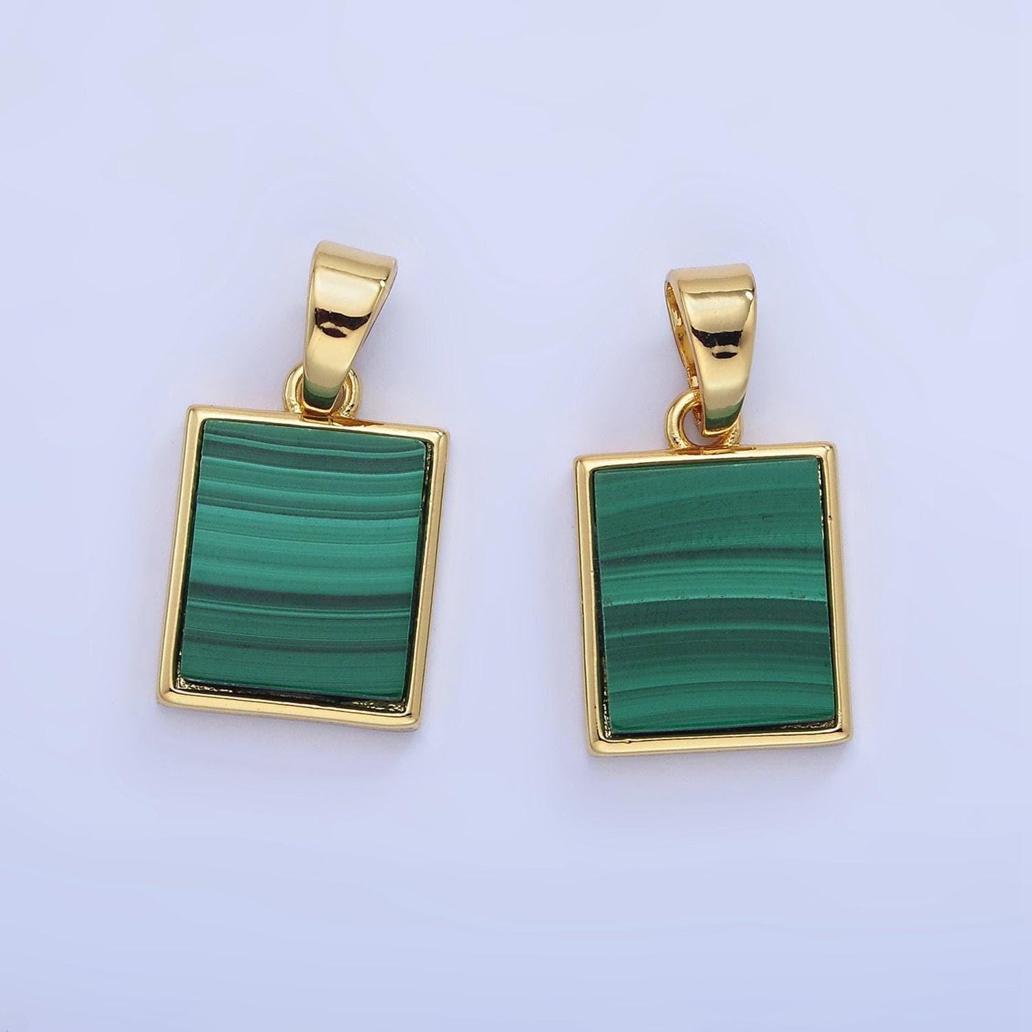 14k gold filled malachite square tag bezel pendant | aa-1255