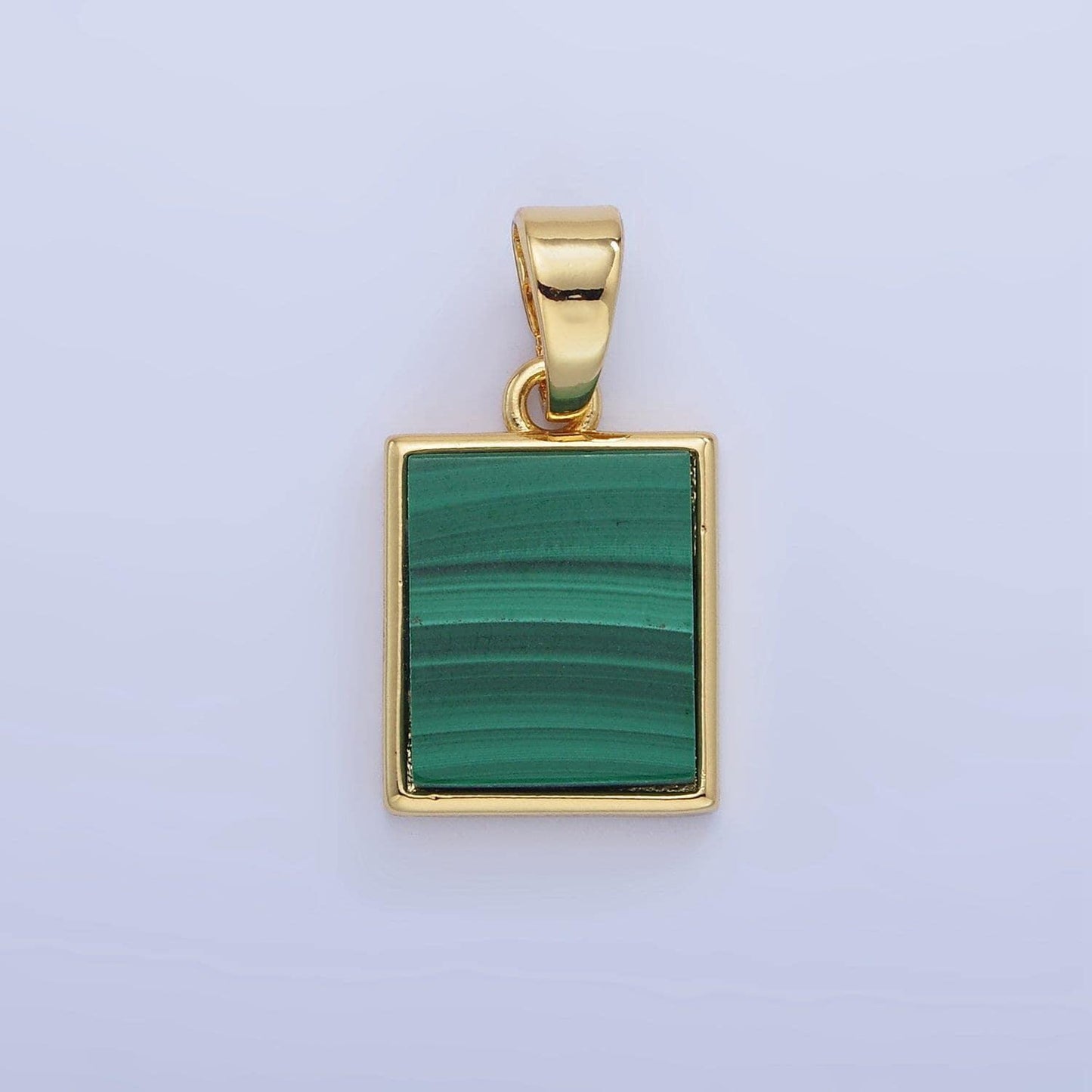 14k gold filled malachite square tag bezel pendant | aa-1255