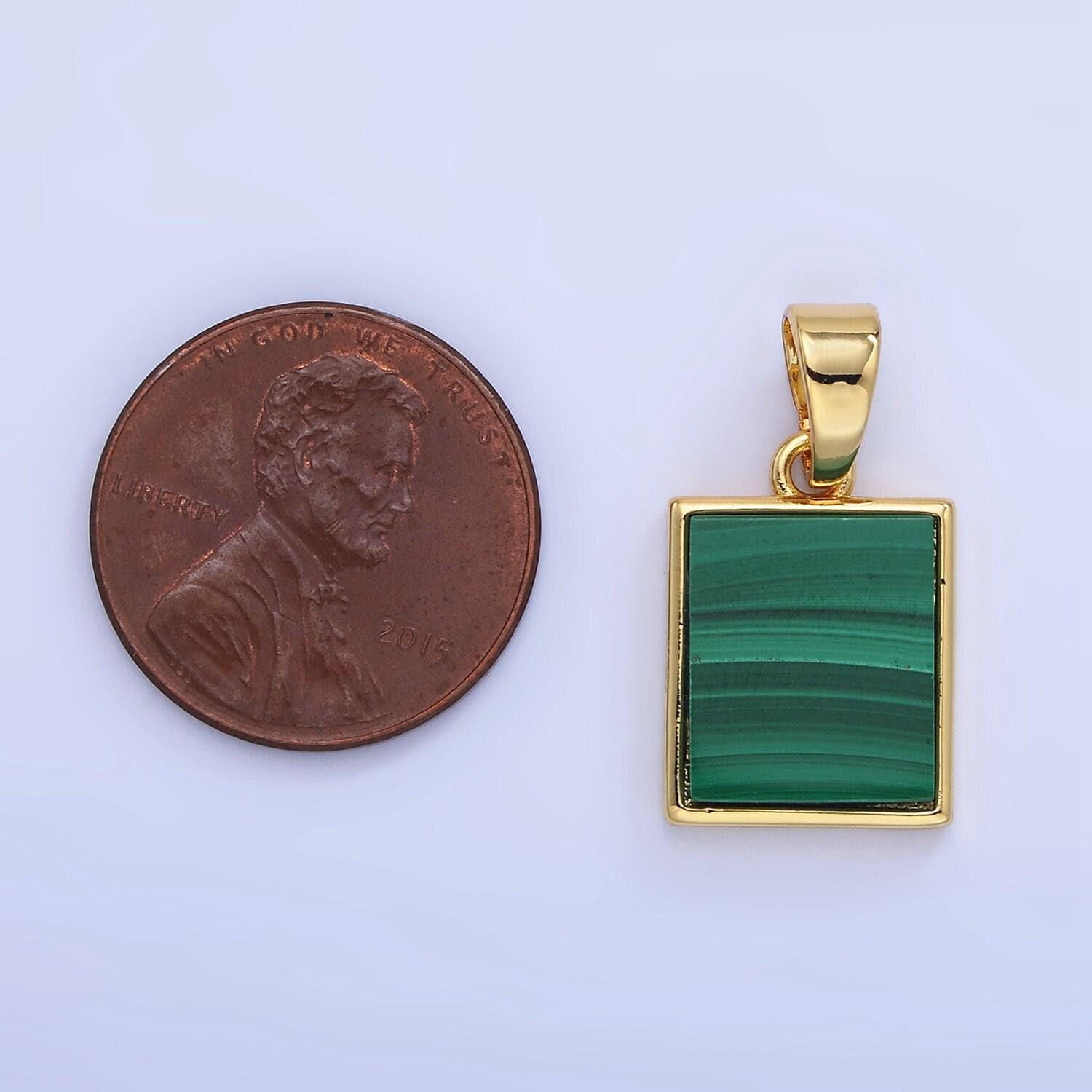 14k gold filled malachite square tag bezel pendant | aa-1255