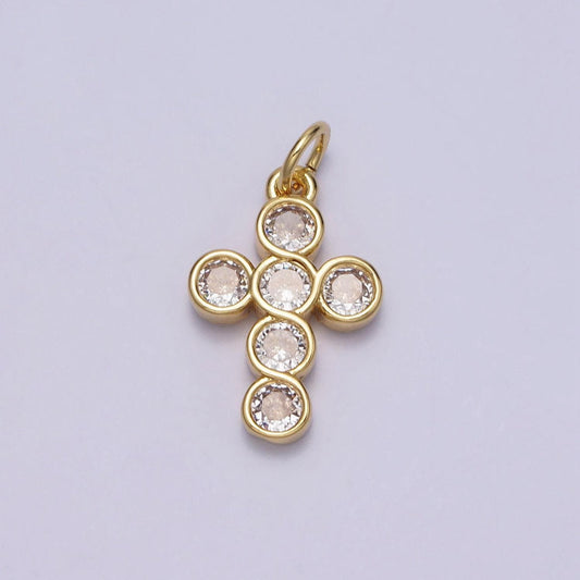 1pc round cut cubic cross pendant, cz jesus pendant, earrings pendant, bracelet charm, necklace pendant ac-240