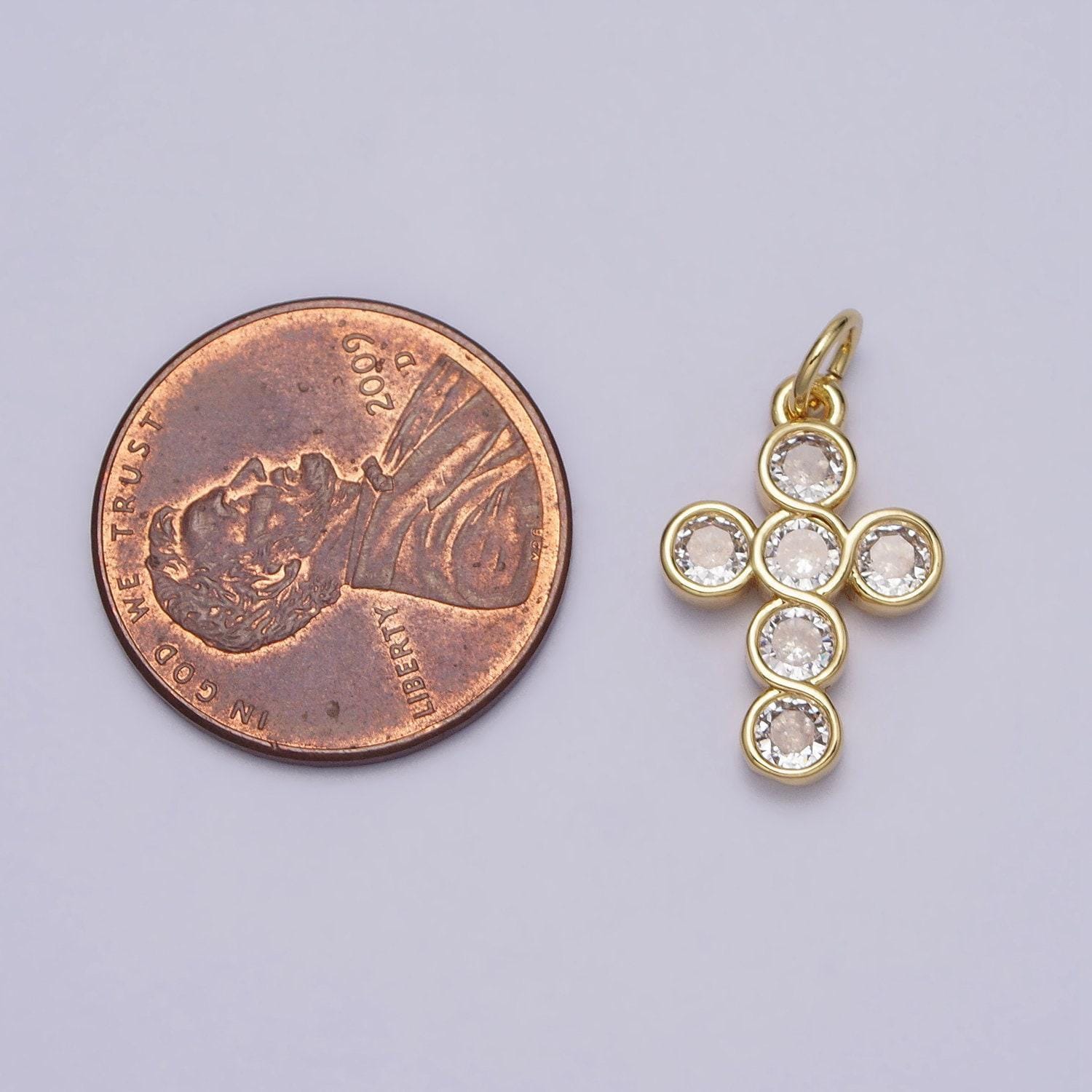 1pc round cut cubic cross pendant, cz jesus pendant, earrings pendant, bracelet charm, necklace pendant ac-240