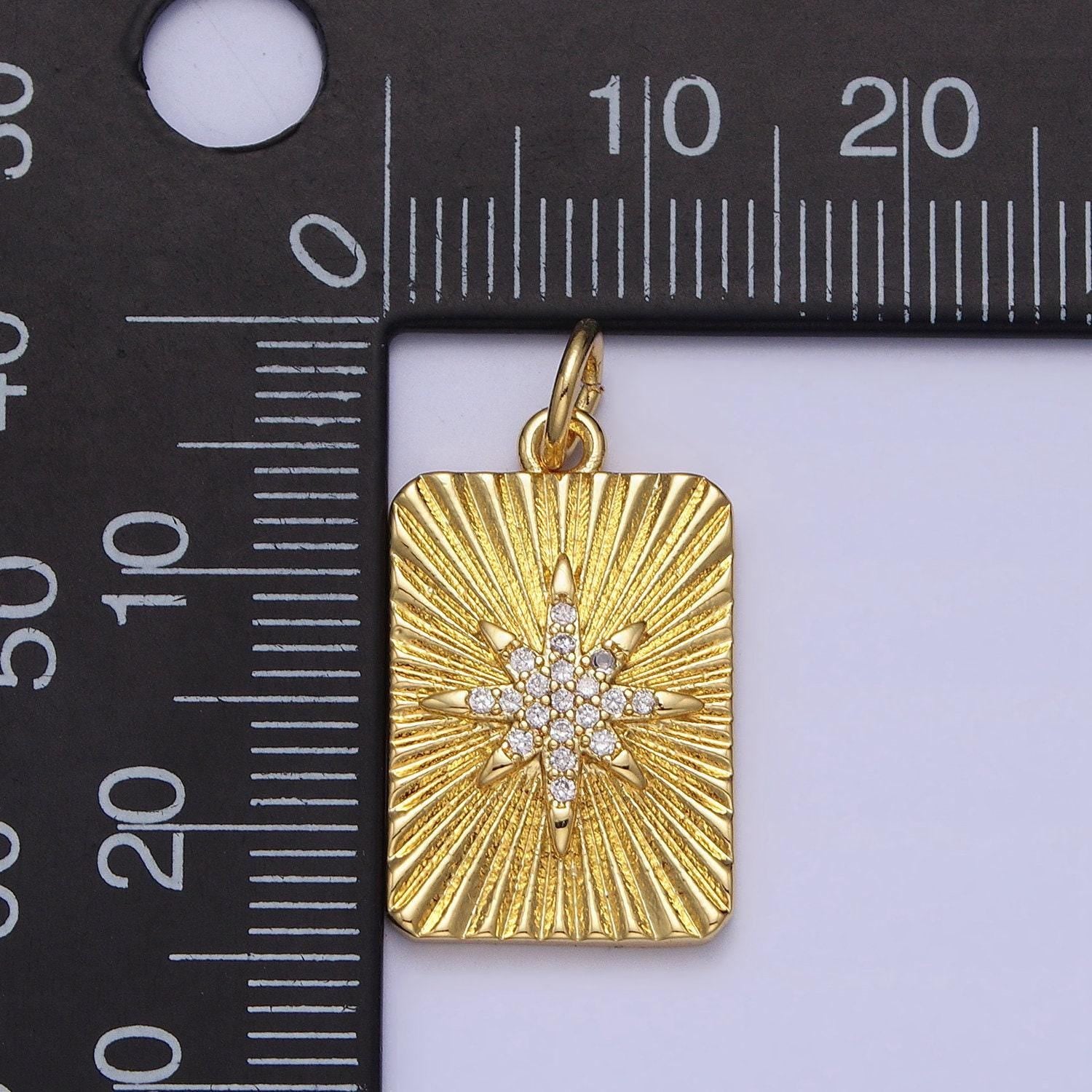 Micro pave gold north star tag plate pendant celestial tile charms with cz stones for jewelry making supplies ac360
