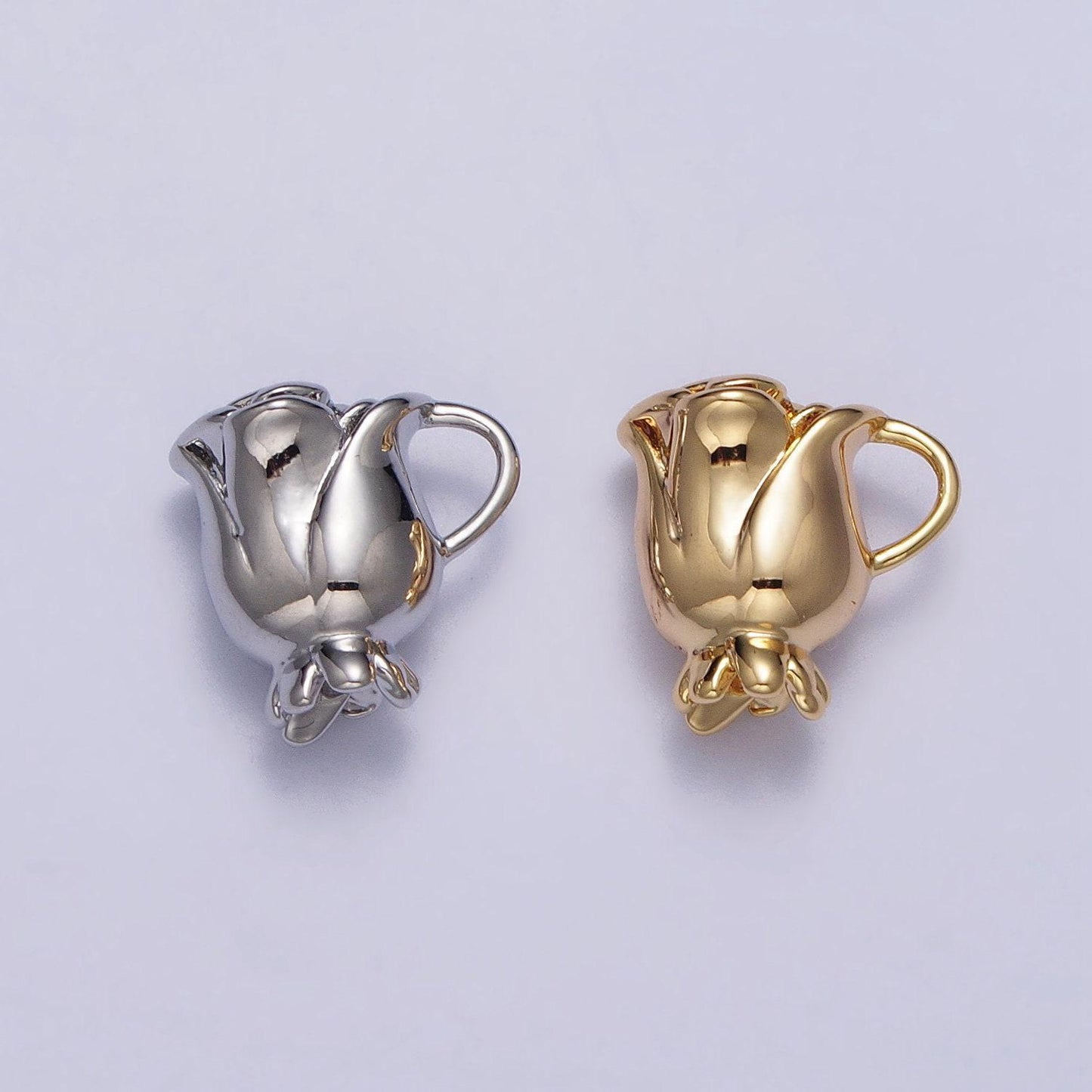 Gold rosebud flower charms silver rose flower pendant gold plated flower pendant jewelry necklace earring bracelet charm component ac119