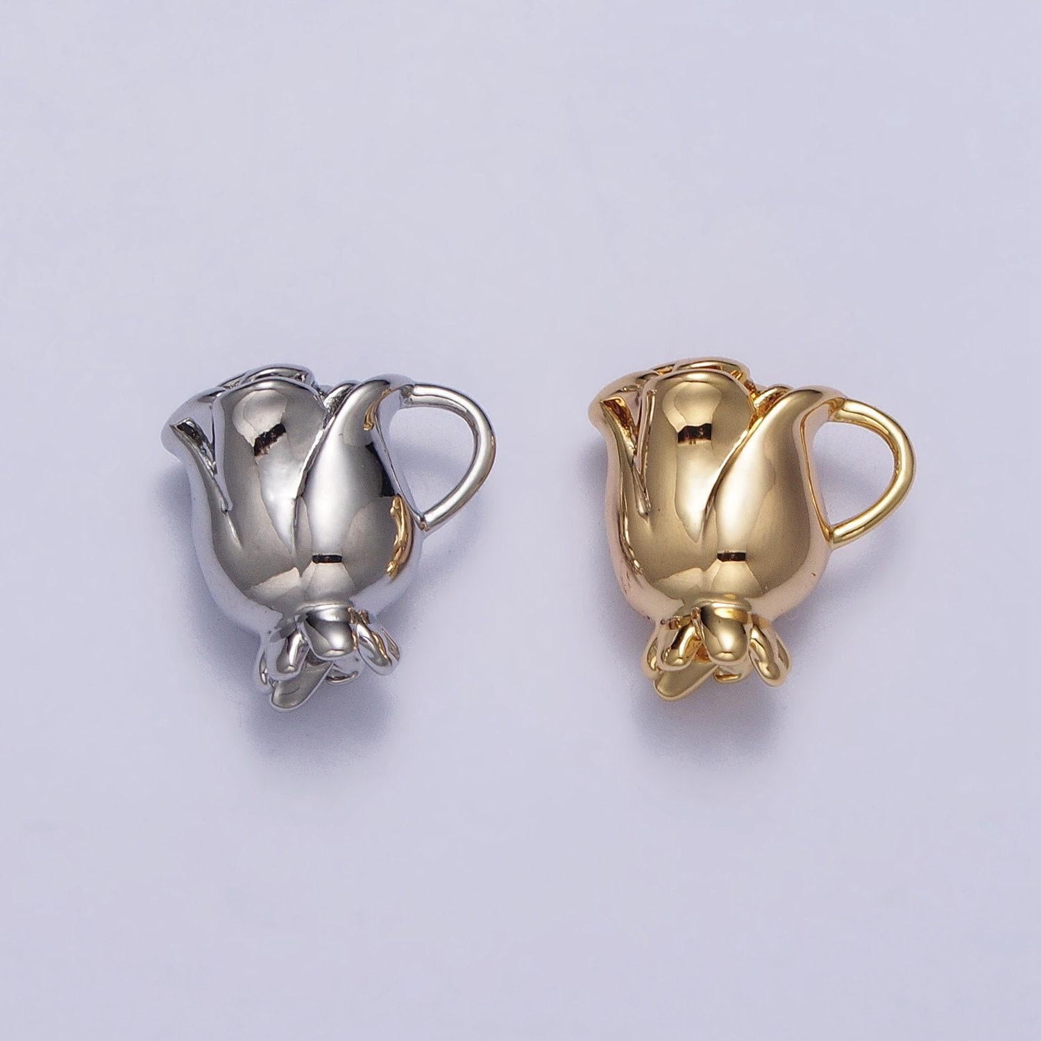 Gold rosebud flower charms silver rose flower pendant gold plated flower pendant jewelry necklace earring bracelet charm component ac119
