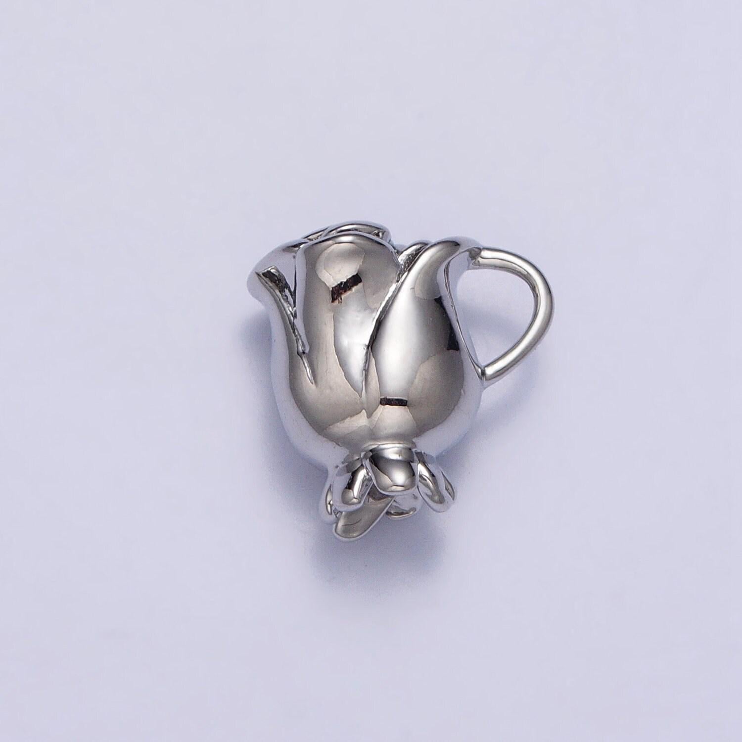 Gold rosebud flower charms silver rose flower pendant gold plated flower pendant jewelry necklace earring bracelet charm component ac119