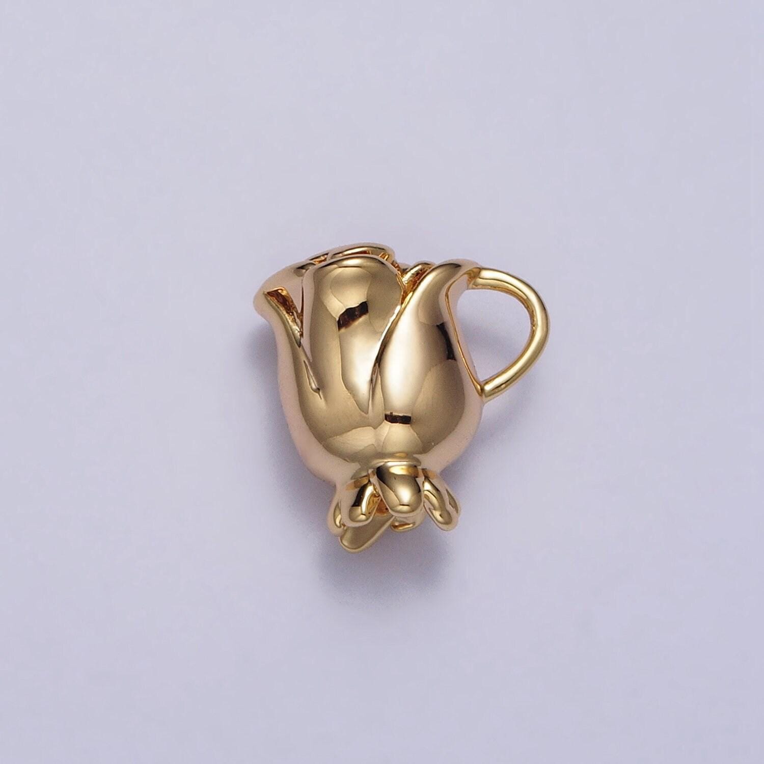Gold rosebud flower charms silver rose flower pendant gold plated flower pendant jewelry necklace earring bracelet charm component ac119