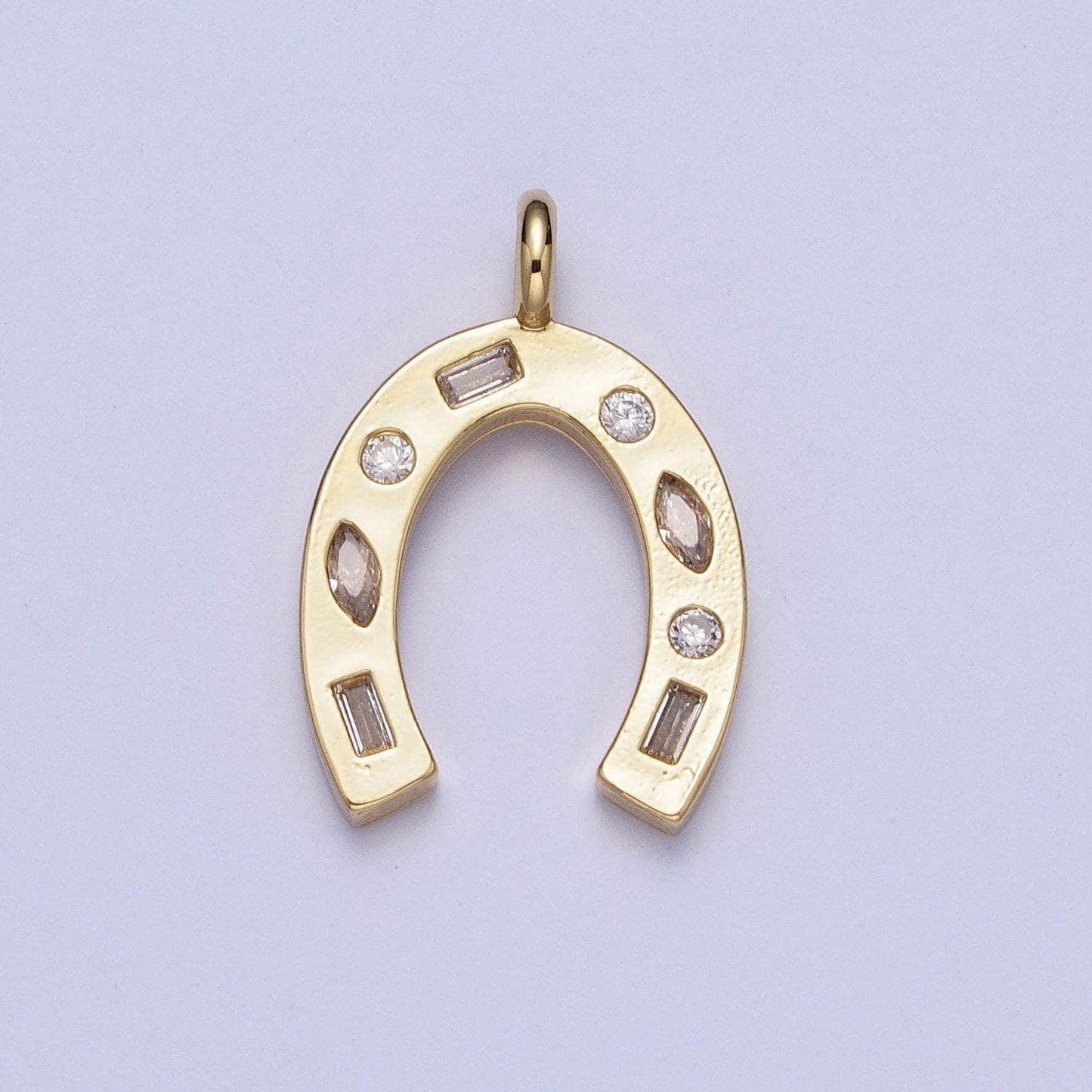 24k gold filled simple horseshoe pendant cz micro pave, cubic zirconia horse shoe charm for necklace component | x-401