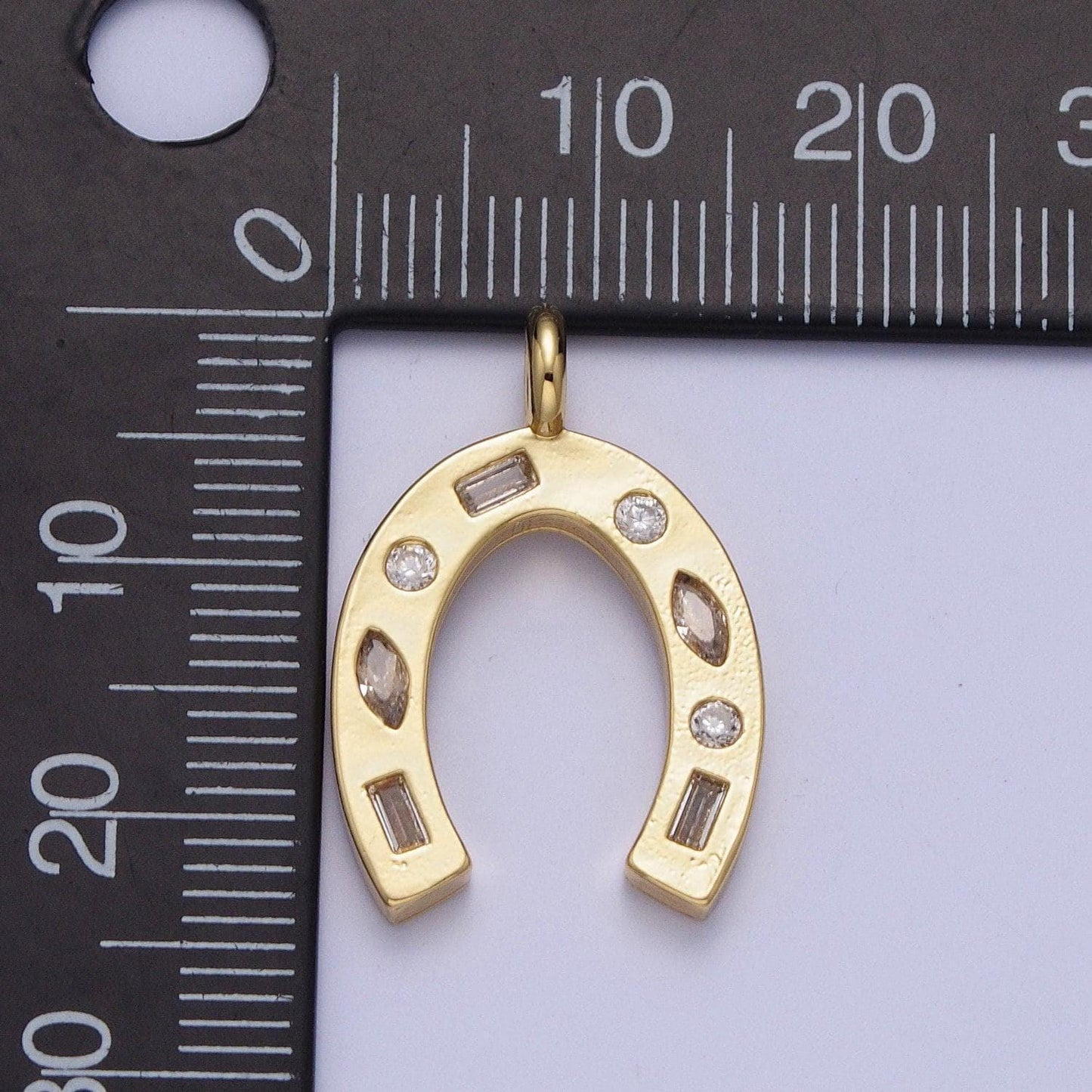 24k gold filled simple horseshoe pendant cz micro pave, cubic zirconia horse shoe charm for necklace component | x-401