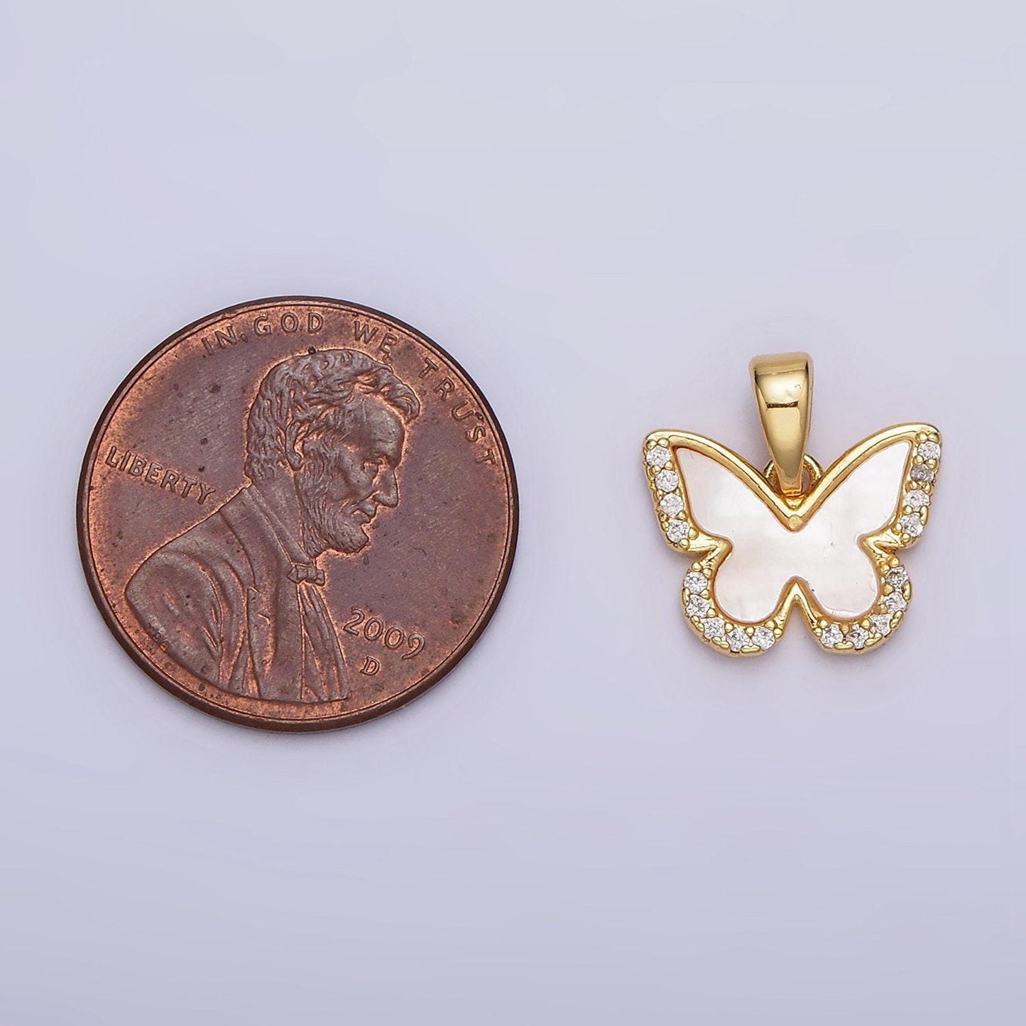 24k gold filled shell pearl micro paved cz butterfly wings pendant | aa582