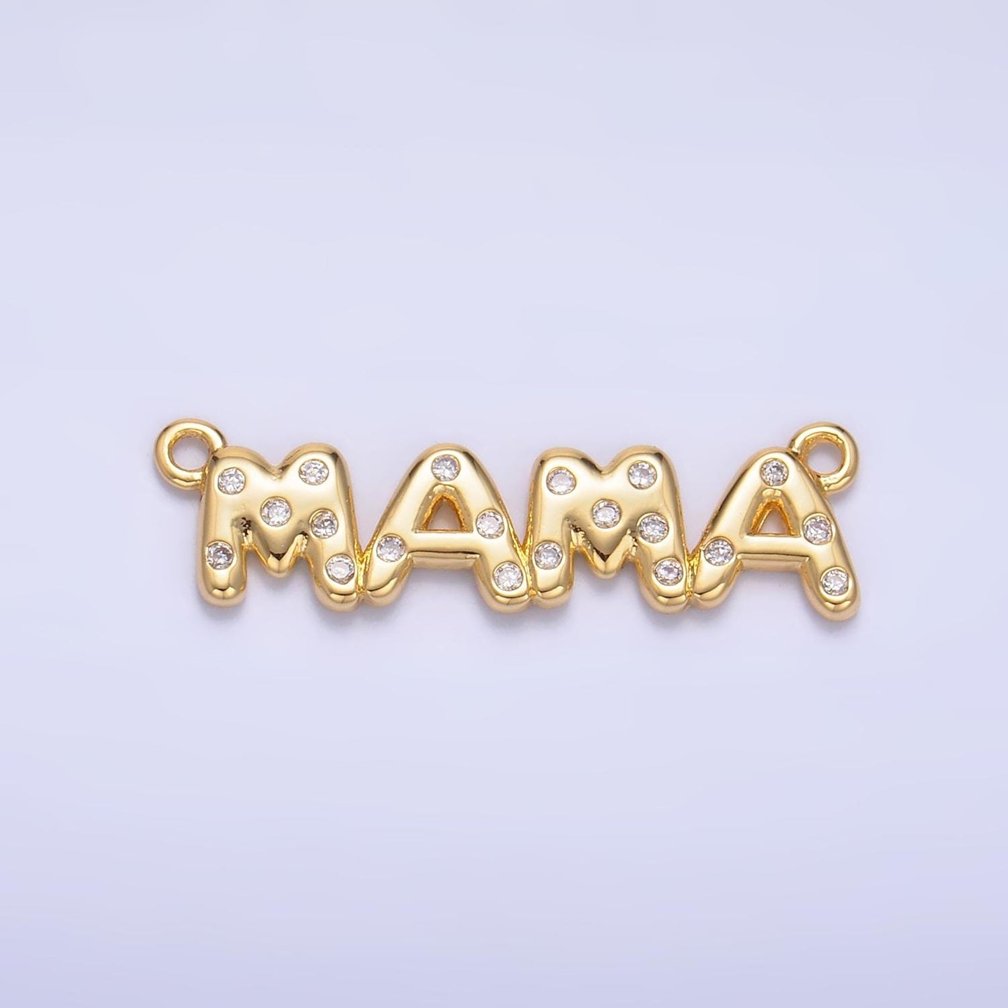 24K Gold Filled Mama Bubble Charm Connector CZ Silver Mama Script Sideway Link Connector for Bracelet Necklace Component Add on Charm | F865