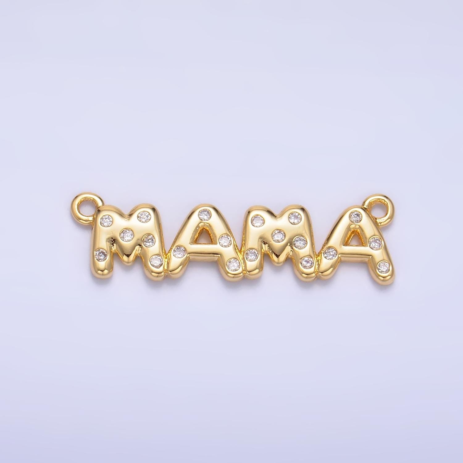 24K Gold Filled Mama Bubble Charm Connector CZ Silver Mama Script Sideway Link Connector for Bracelet Necklace Component Add on Charm | F865