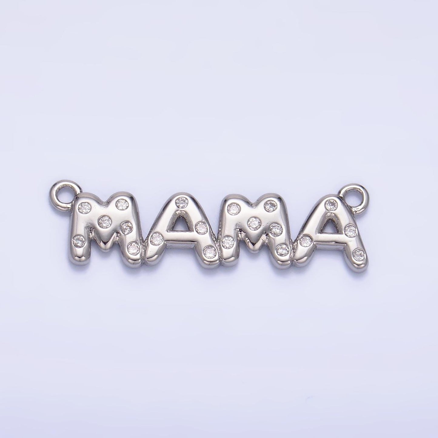 24K Gold Filled Mama Bubble Charm Connector CZ Silver Mama Script Sideway Link Connector for Bracelet Necklace Component Add on Charm | F865