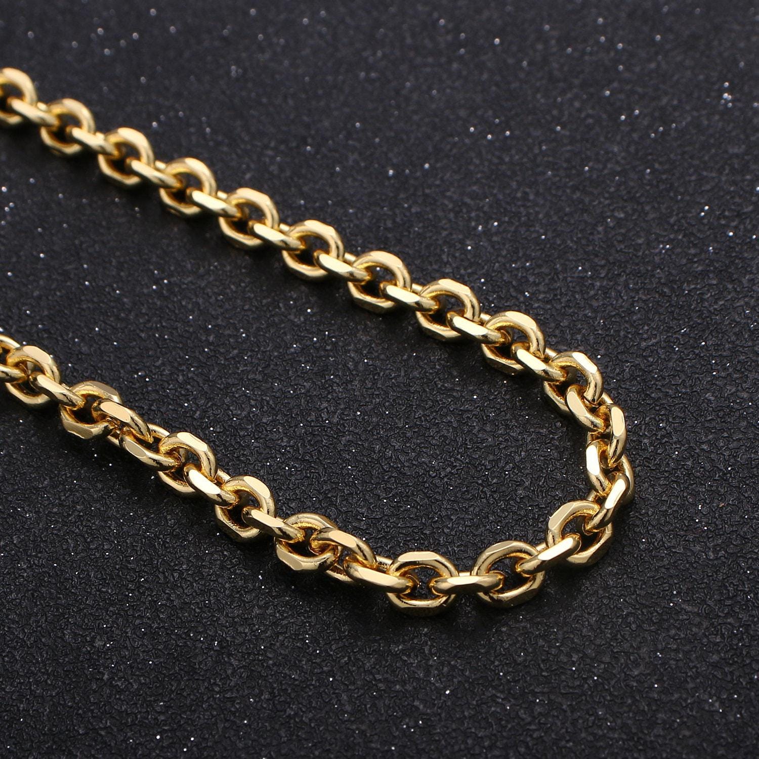 Gold rolo cable chain by yard, chunky cable rolo chain wholesale bulk roll chain for diy jewelry 5x5mm,235