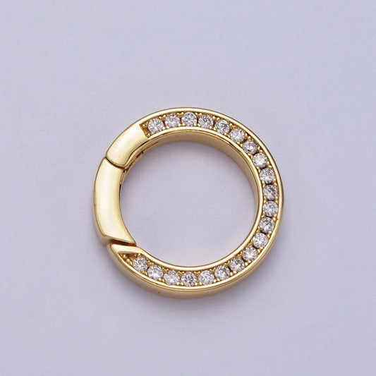Micro pave cz gold spring gate ring, 18mm push gate ring, charm holder clasp for connector, enhanced clasp wristlet holder z-033