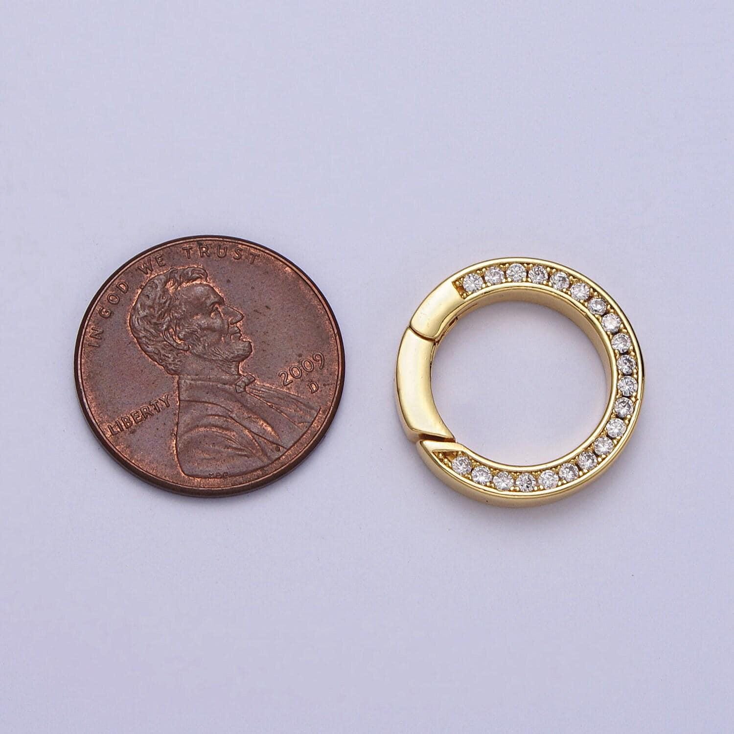 Micro pave cz gold spring gate ring, 18mm push gate ring, charm holder clasp for connector, enhanced clasp wristlet holder z-033