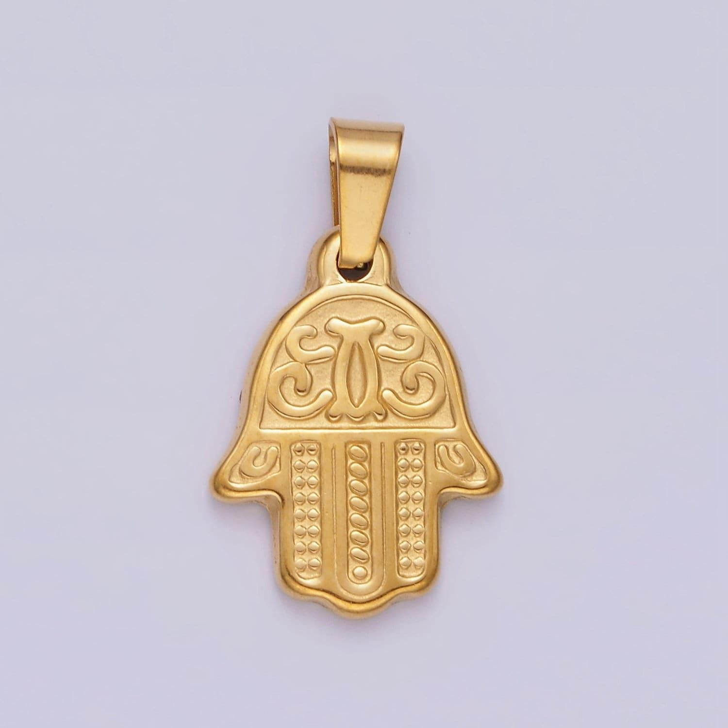 Gold hamsa hand pendant stainless steel hand of fatimah charm amulet jewelry | p-801