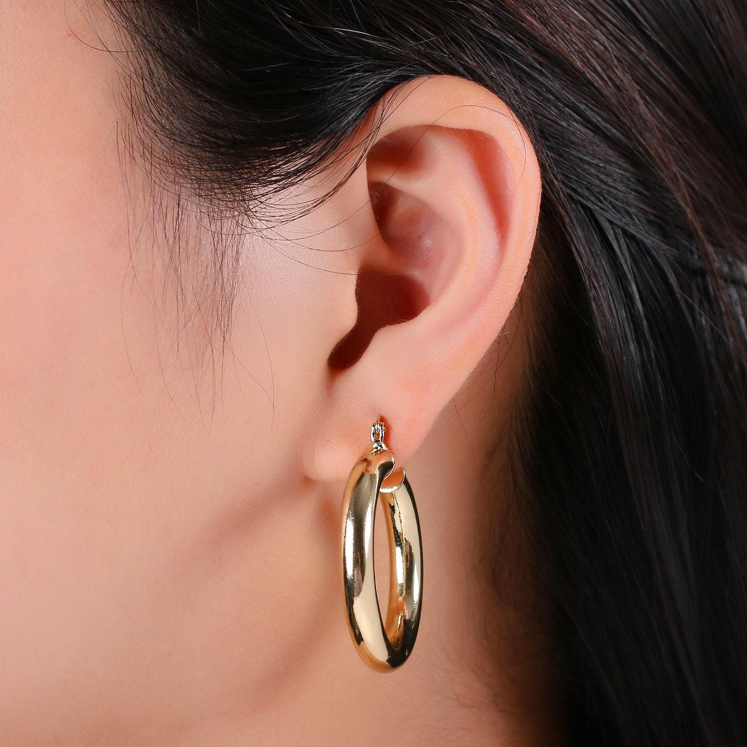 1 pair chunky lightweight hoop earrings - hollow light hoop earrings - big gold hoops - simple everyday earrings 40mm, 35mm, 25mm, q-463