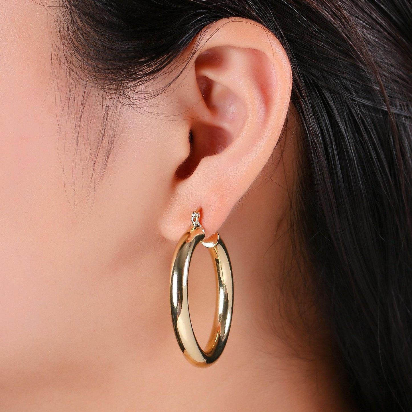 1 pair chunky lightweight hoop earrings - hollow light hoop earrings - big gold hoops - simple everyday earrings 40mm, 35mm, 25mm, q-463