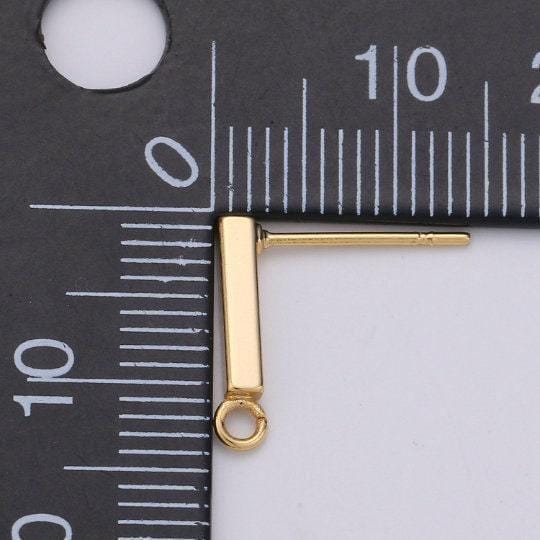 1 pair rectangle ear stud with open link gold filled earring nickel free minimalist earring making post, jewelry making supply, k-846