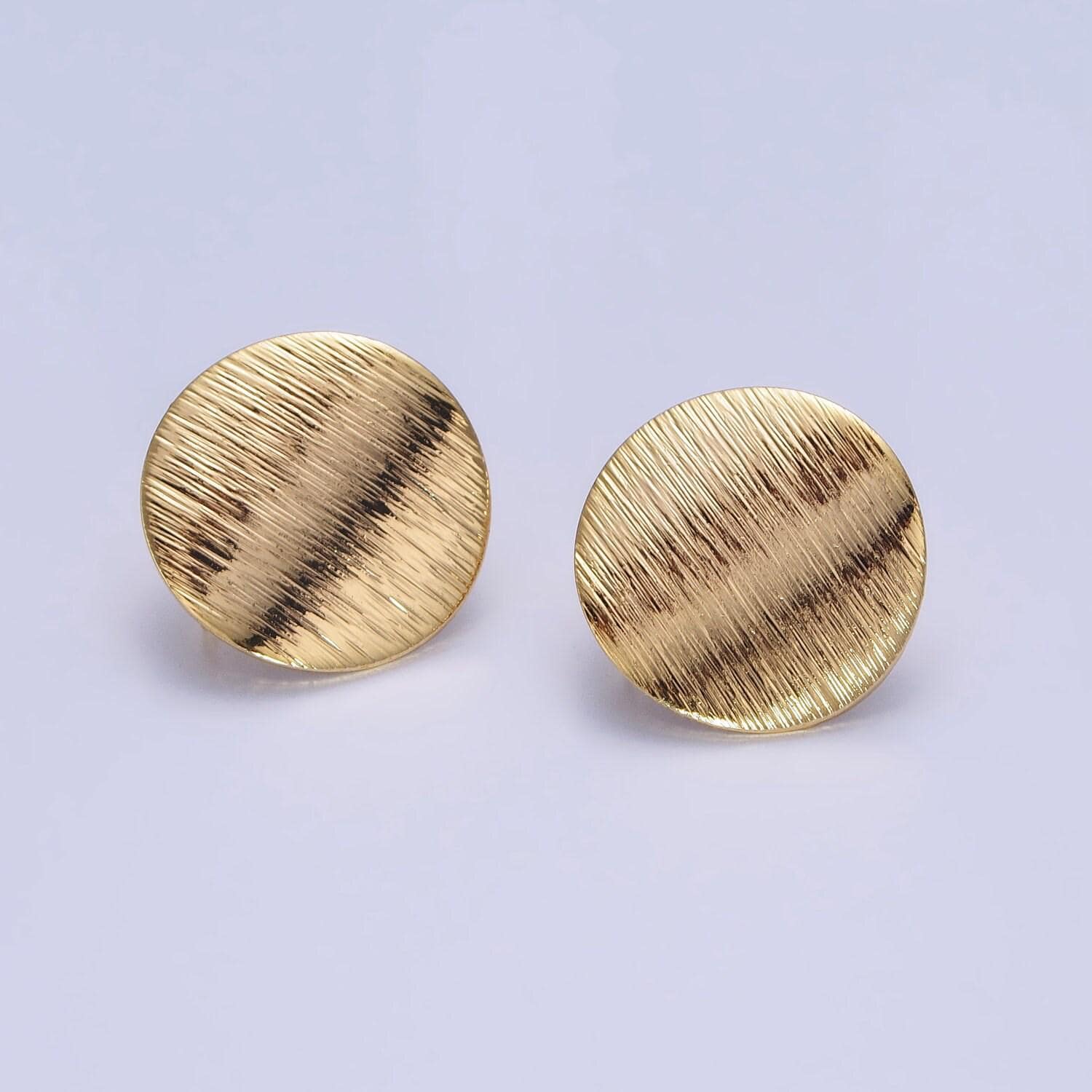 24k shiny gold plated brushed metal round earring post with loop, gold circle stud earrings gold stud earrings, gold plated findings z080