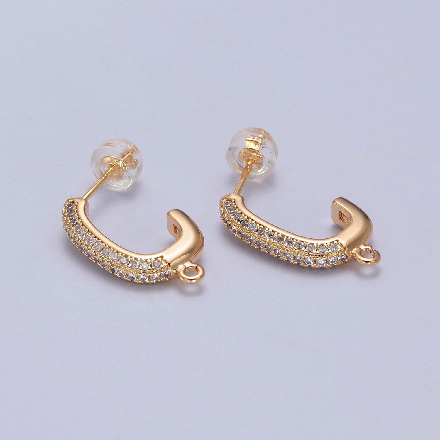 Gold pave hoop earring with open link for charm 16k gold filled earring supply l-739
