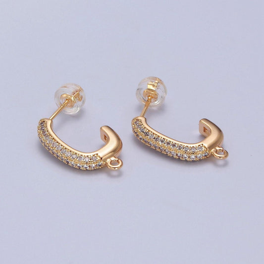 Gold pave hoop earring with open link for charm 16k gold filled earring supply l-739