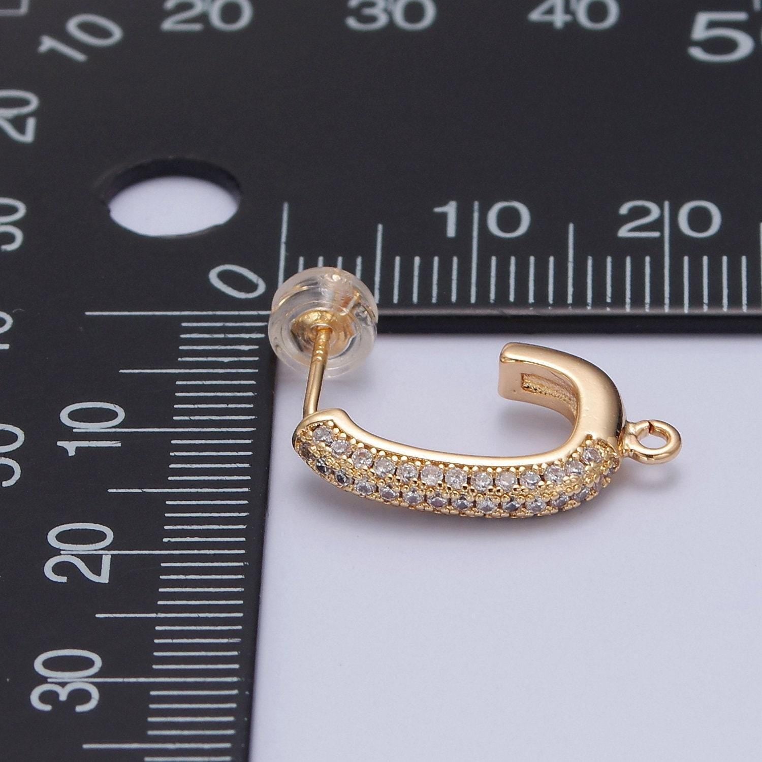 Gold pave hoop earring with open link for charm 16k gold filled earring supply l-739