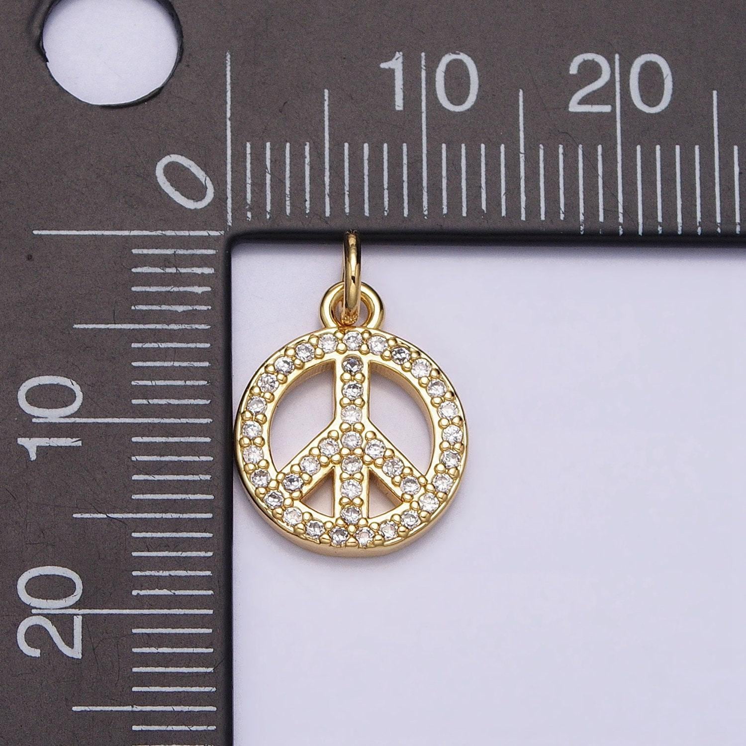Dainty gold peace sign symbol 16k gold filled peace pendant cubic zirconia jewelry findings handmade necklace bracelet supply ac1325