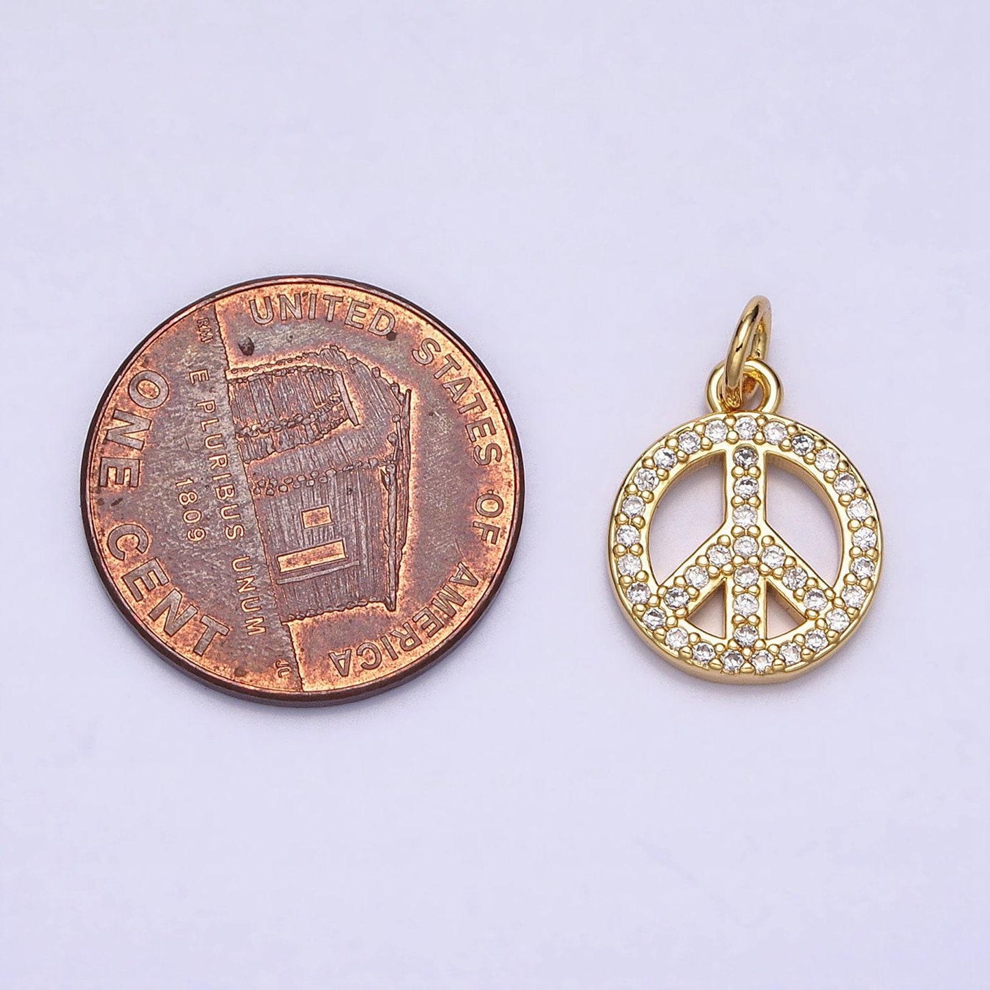 Dainty gold peace sign symbol 16k gold filled peace pendant cubic zirconia jewelry findings handmade necklace bracelet supply ac1325