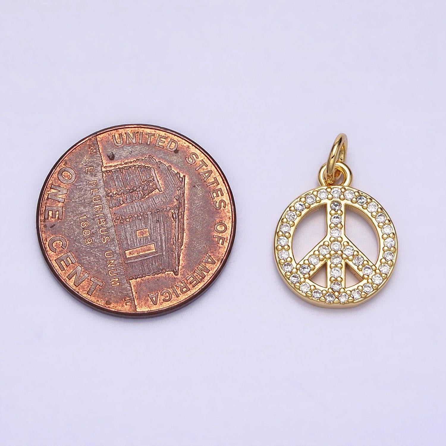 Dainty gold peace sign symbol 16k gold filled peace pendant cubic zirconia jewelry findings handmade necklace bracelet supply ac1325