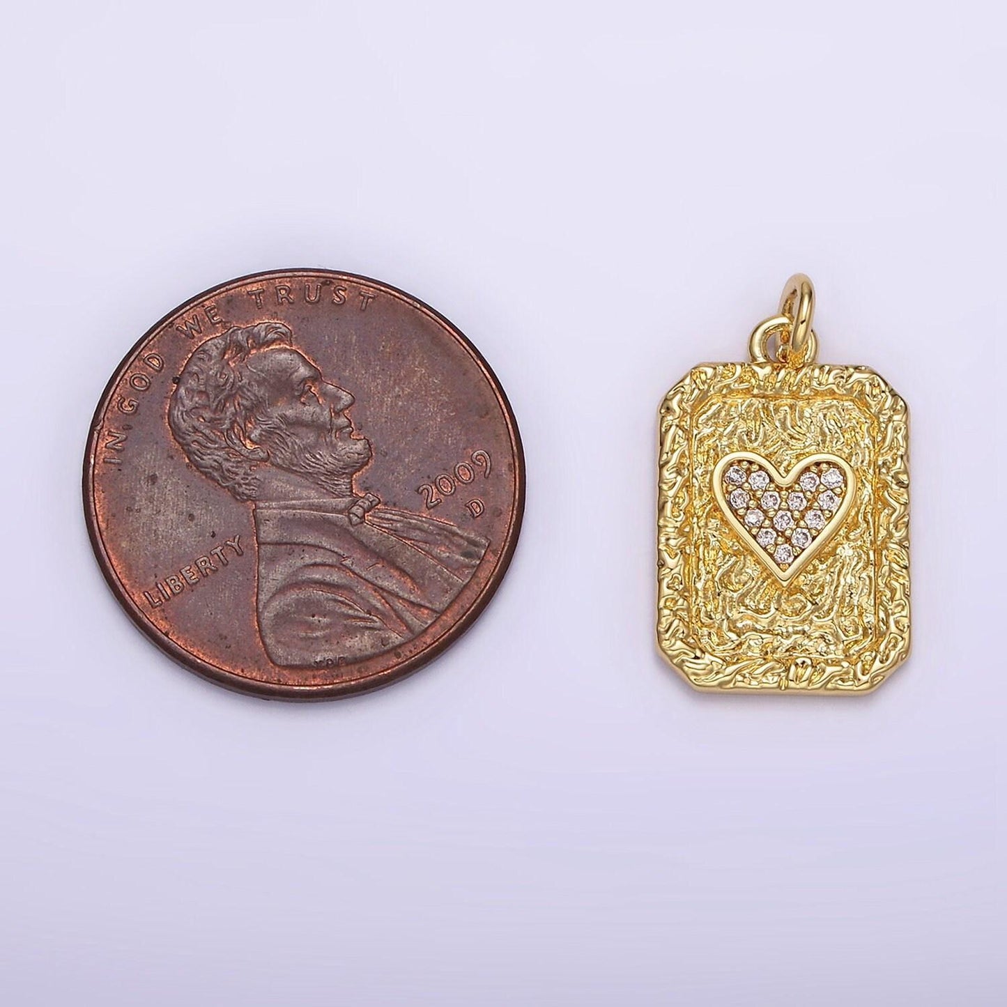 14k gold filled heart card micro paved cz rustic rectangular tag charm pendant | ag259