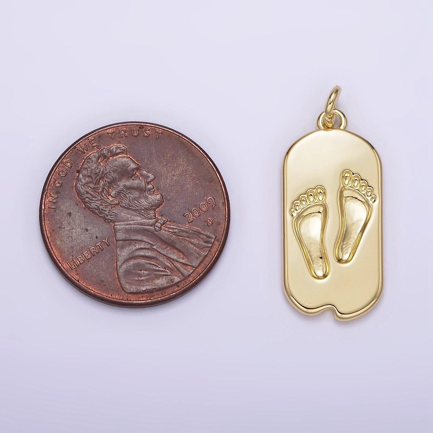 14k gold filled baby footprint chipped oval tag charm baby shower gift idea | ag308