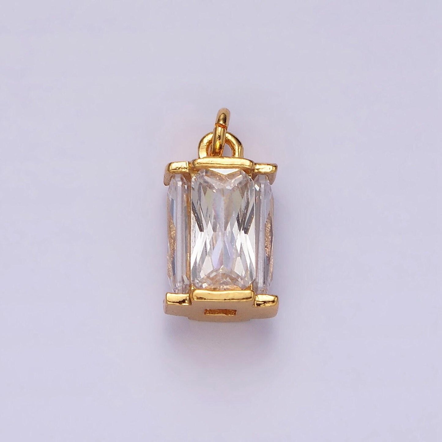 16k gold filled 10mm clear baguette multiple sided tube mini charm | ac856