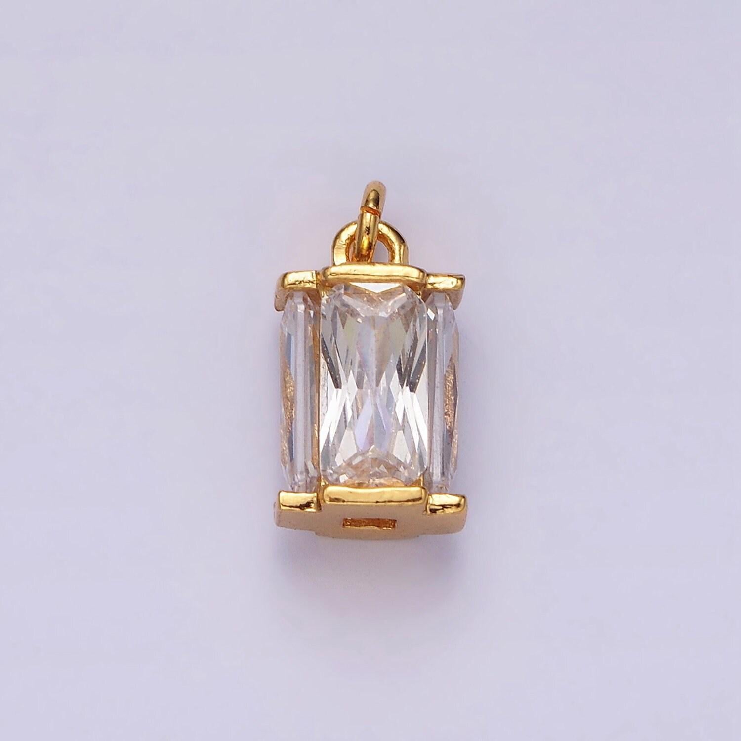 16k gold filled 10mm clear baguette multiple sided tube mini charm | ac856