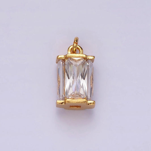 16k gold filled 10mm clear baguette multiple sided tube mini charm | ac856