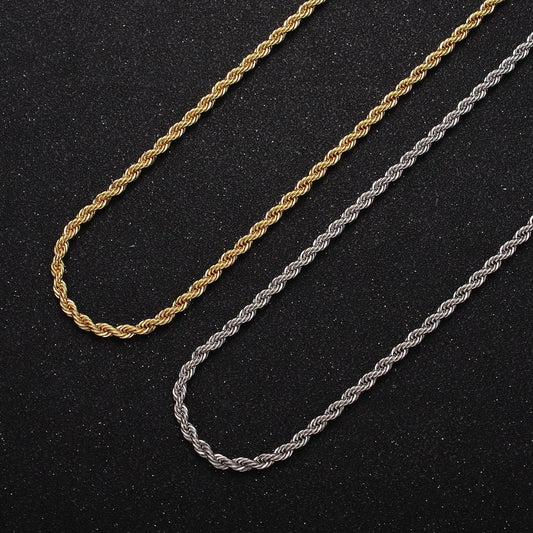 14k gold filed unisex chain necklace, rope chain necklace gold twist chain, 3mm rope chain 18 or 19.5 inch necklace wa-1520