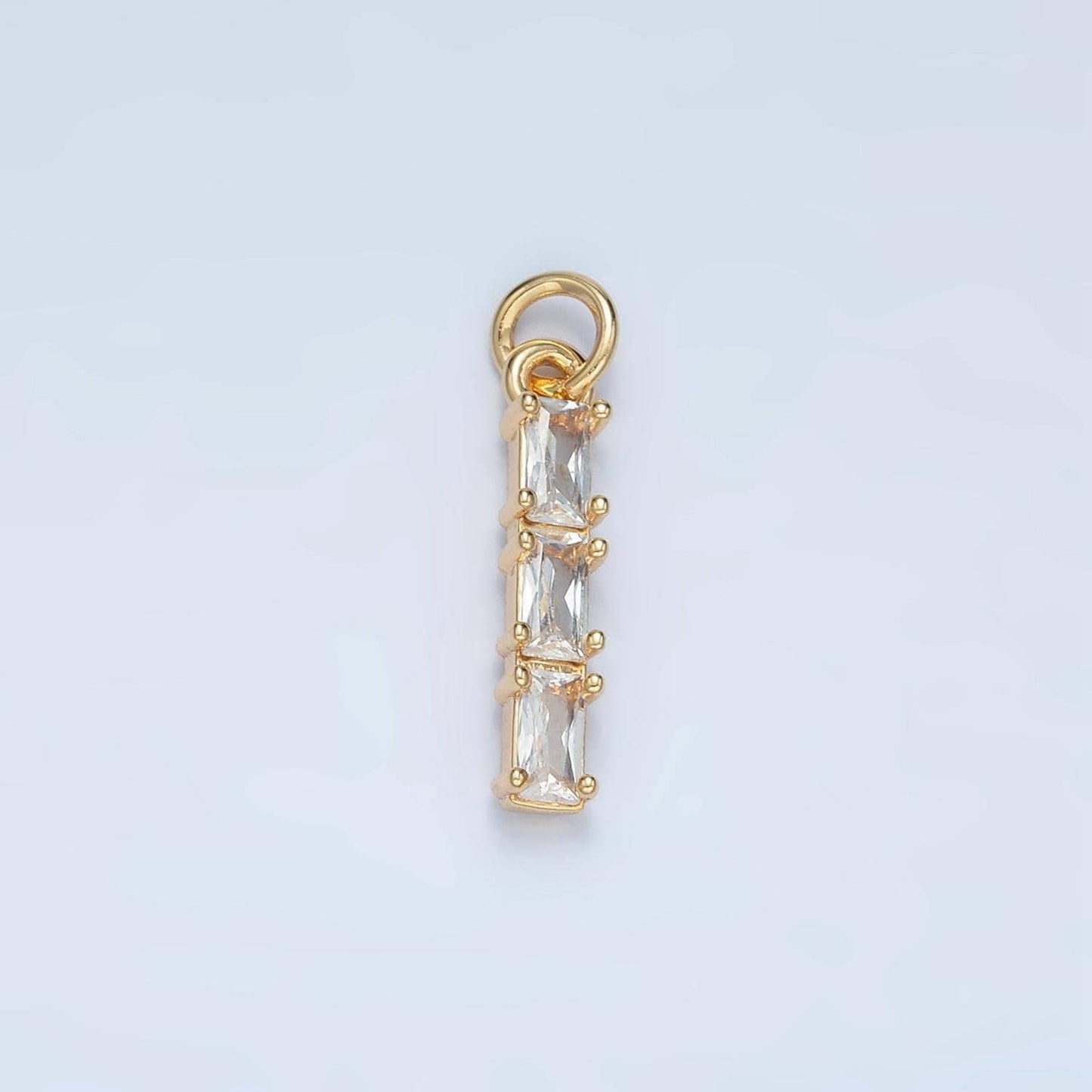 Clear, purple, green, pink, blue gradient triple baguette cz linear gold filled charm | x570-x572