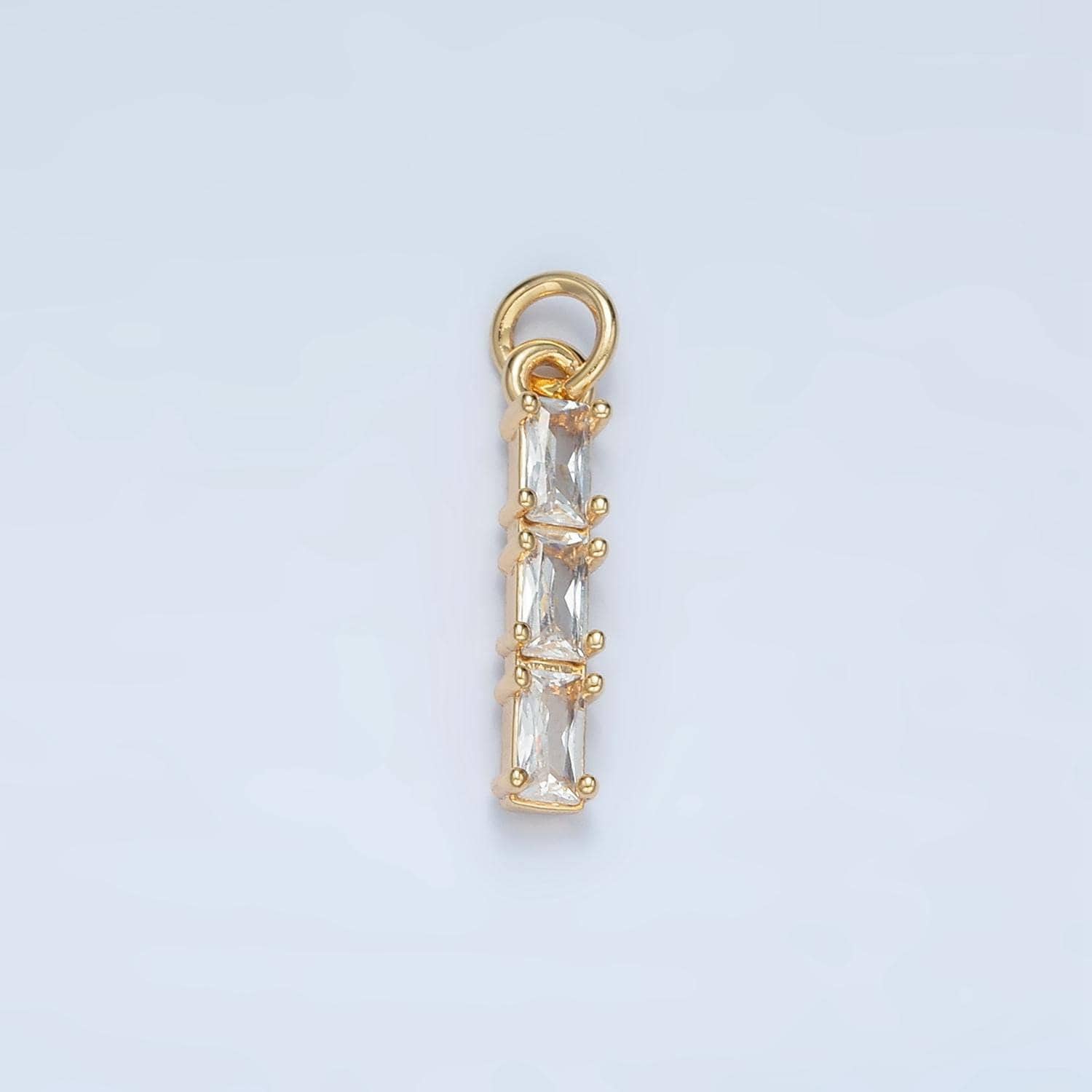 Clear, purple, green, pink, blue gradient triple baguette cz linear gold filled charm | x570-x572