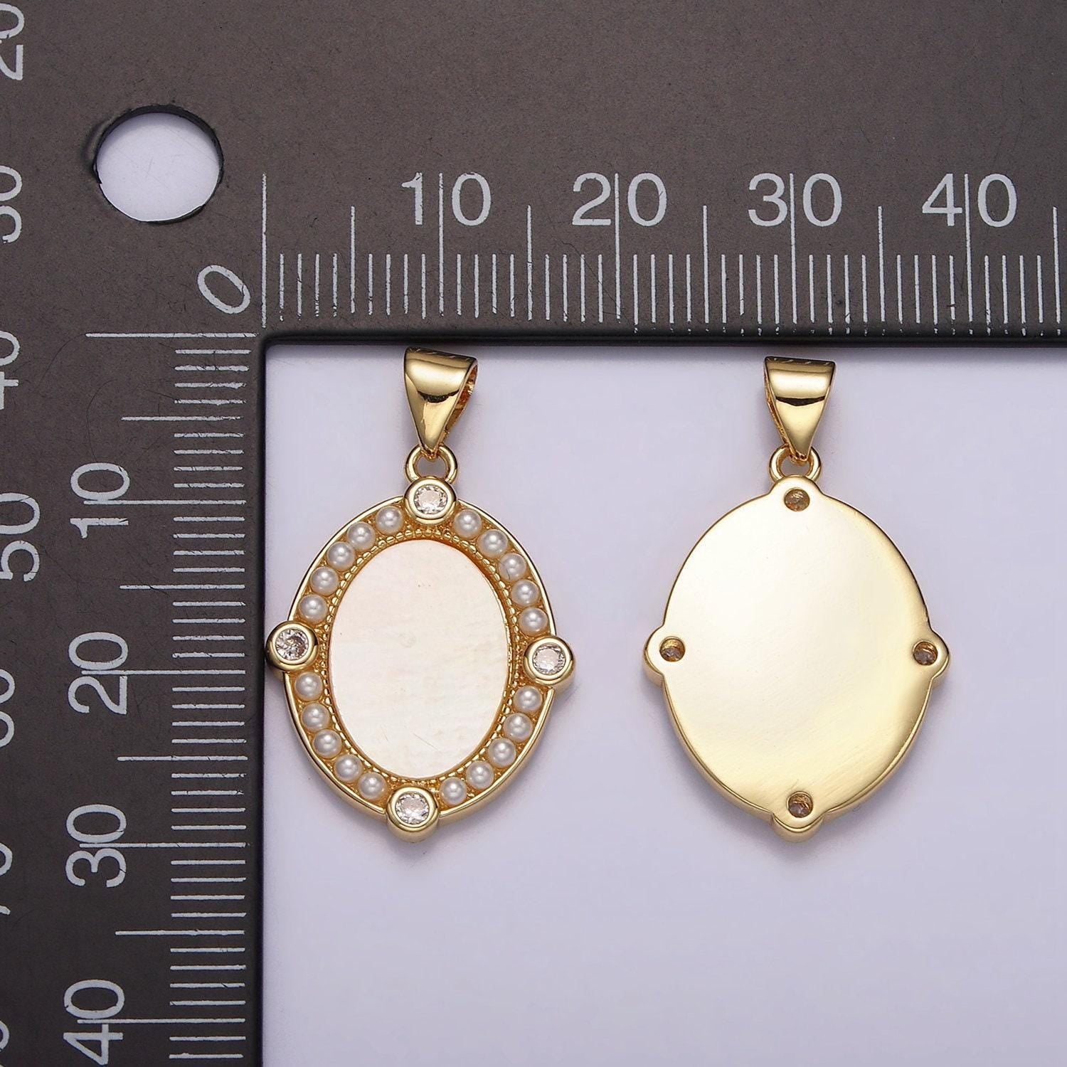 Dainty oval medallion pendant with pearl geometric charm in 14k gold filled clear cz stone for necklace charm supply n-2026