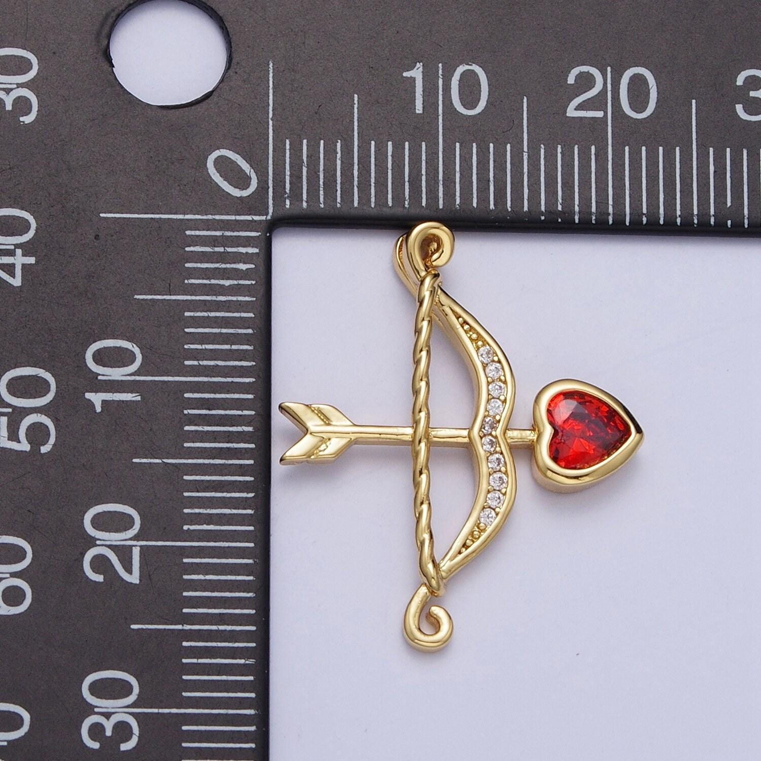 Gold cz cupid bow heart arrow pendant, greek classic mythology red crystal cz love cupid arrow charm for diy jewelry | ag133